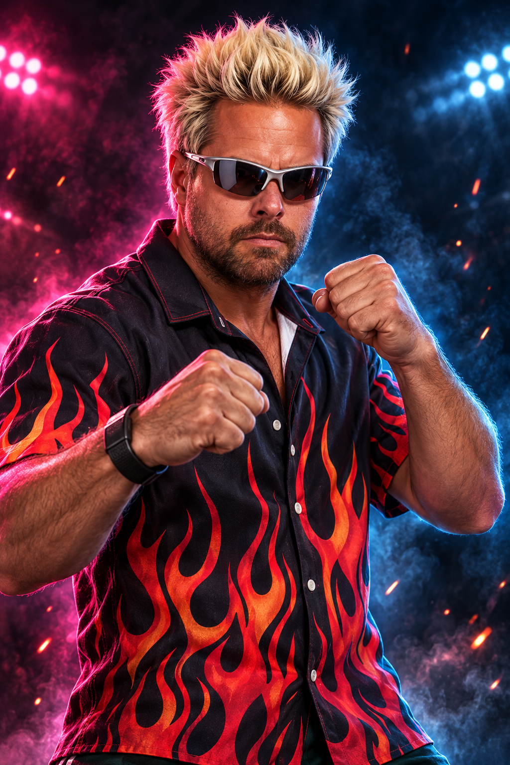 Glazeblazer in sunglasses and a flame shirt